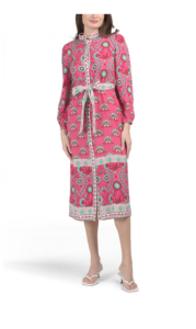 Three-quarter Sleeve Block Print Midi Dress