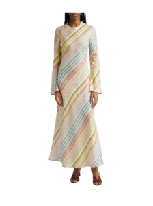 Halliday Stripe Bias Cut Long Sleeve Linen Maxi Dress