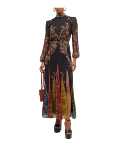 Jacqui-b Belted Floral Silk Midi Dress