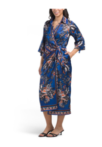 Three-quarter Sleeve Midi Wrap Dress