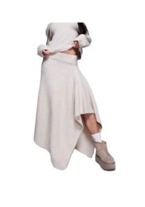 Knit Asymmetric Maxi Skirt in Ecru