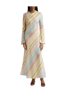 Halliday Stripe Bias Cut Long Sleeve Linen Maxi Dress Size 8-10