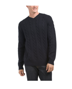 Cashmino Wool and Cashmere Blend Cable V-neck Sweater