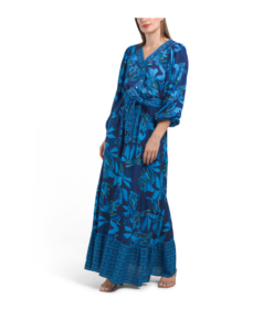 Three-quarter Sleeve Floral Maxi Dress