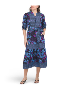 Three-quarter Sleeve Floral Midi Dress