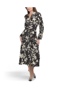 Button Front Long Sleeve Belted Maxi