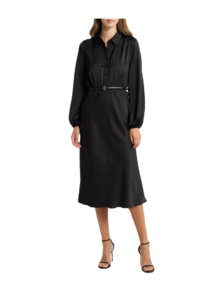 Fluid Long Sleeve Satin Midi Shirtdress