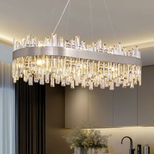 Siljoy Modern Crystal Chandelier 16 Lights Polished Chrome Rectangular K9 Crystal Raindrop Chandelier