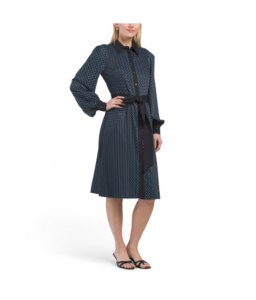 Long Blouson Sleeve Collared Button Down Midi Dress