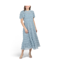 Short Sleeve Micro Ruffle Maxi Dress