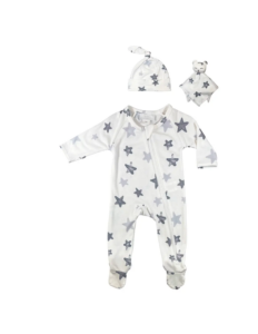 Stars Long Sleeve Zip Footie, Cap & Lovey Set 3-9m