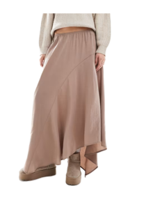 Asymmetric Midi Skirt in Cupro in Brown