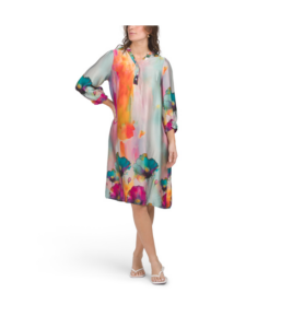 Watercolor Abstract Print Three-quarter Sleeve Dress