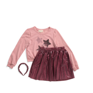 Girls 2pc Stars Graphic Sweatshirt and Pleated Skirt Set with Headband