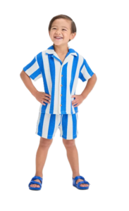 Toddler Boys' Short Sleeve Vertical Striped Thermal Knit Shirt and Shorts Set - Blue 12m-5y