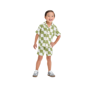 Toddler Boys' Short Sleeve Wavy Check Printed Thermal Knit Shirt and Shorts Set