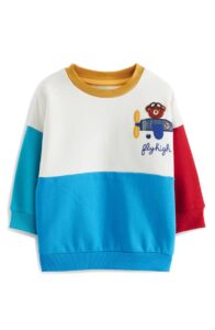 Kids' Bear Appliqué Colorblock Cotton Graphic Sweatshirt