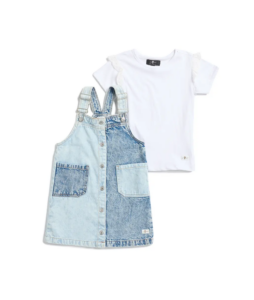 Kids' Short Sleeve T-shirt & Denim Jumper Dress Set Size 4-6