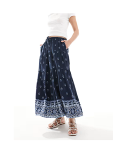 Maxi Skirt with Contrast Hem Detail in Navy