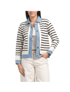 Denim Trim Striped Cardigan